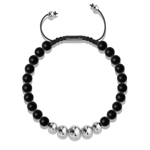 Agate noire mate | Argent | Bracelet en macramé de pierres précieuses d'équilibre